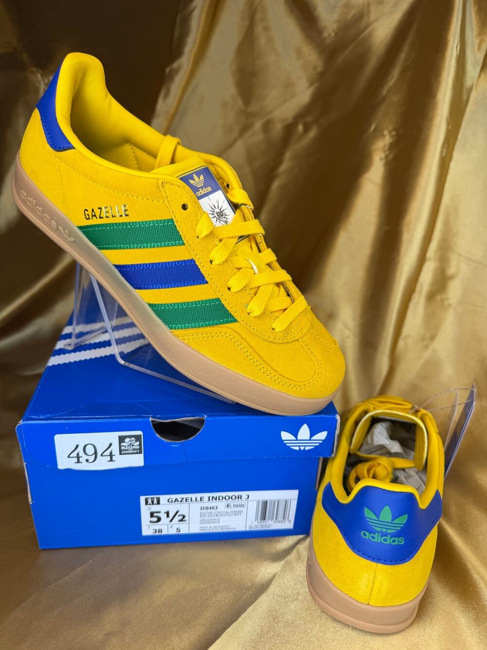 Adidas Gazelle Indoor J Yellow Blue Green Womens Point Five Sz 38 or 7 Sneakers